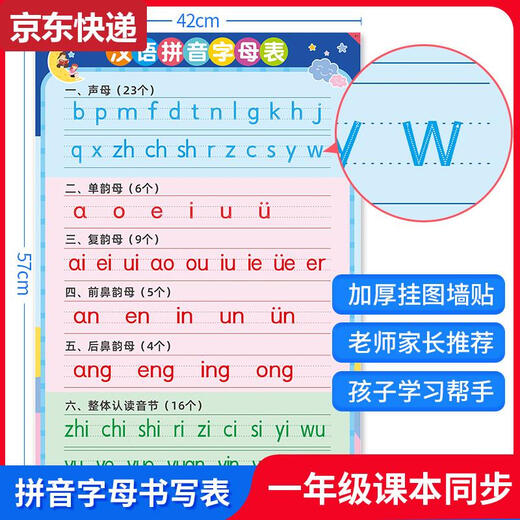 CAOX26个汉语拼音字母表墙贴一年级声母韵母整体认读音节拼读全表挂图 10以内分解