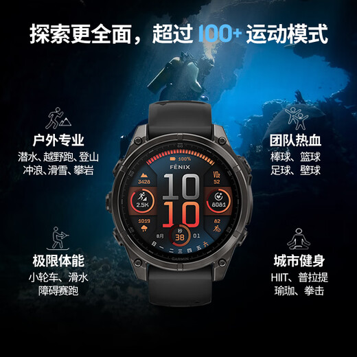 佳明（GARMIN）Fenix8飞耐时8户外运动腕表智能手表跑步潜水军规测试标准中秋礼 Fenix8 旗舰黑-47mm