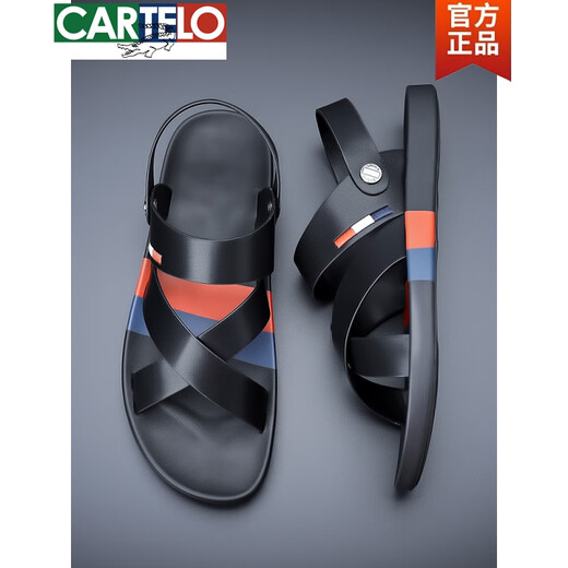 
CARTELO Sandals for men in summer 2025 new fashionable soft-soled beach shoes for men wearing waterproof and non-slip sandals for driving two-piece black 9793 39