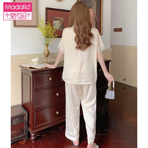 Modal 2025 Neue Pyjamas für Frauen im Sommer Dünne Eisseide kurzärmelige Hose süße Tupfen Seide Seide. Seidenhauskleidung Set YFY-9905 [kurzärmelige Hosen] M [Empfohlen 80-100jin [Jin ist 0,5 kg]]]