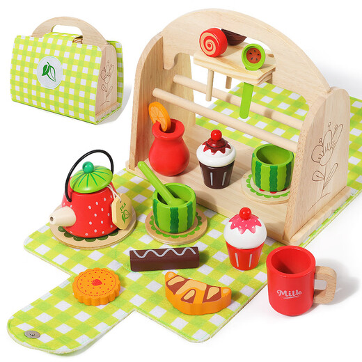 Große Hand hält kleine Hände neue hölzerne Kinder Nachmittagstee Dessert Simulation Tee Set Handheld Box Baby Rollenspiele Nachmittagstee (Modell 761