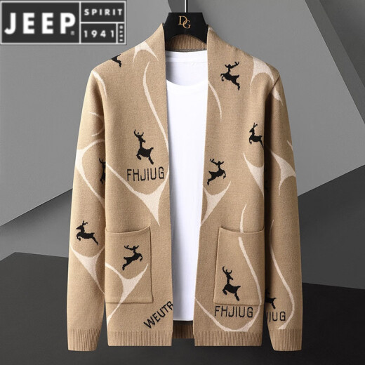Jeep Spirit Strick-Strickjacke für Herren Frühling und Herbst 2025 Neue Stil Außenbekleidung Pullover Trendy Casual Thin Herbst Top We9926 Khaki XL (ca. 100-120 Jin [Jin gleich 0,5 kg] tragbar)