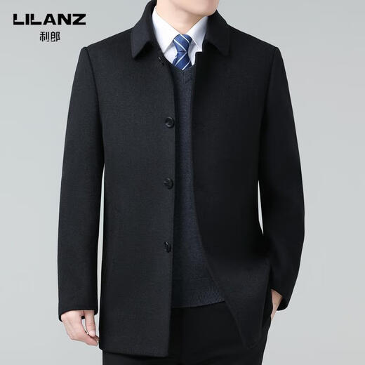 Lilan winter new double-sided cashmere coat men's medium wool woolen coat daddy lapel men's top gray dark plaid 2XL 185 size (recommended 155-170Jin Jin equals 0.5 kg)
