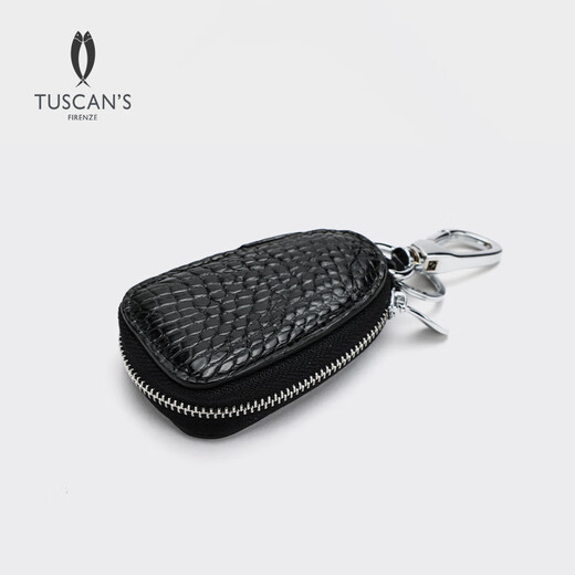 TUSCAN'S黑色高档鳄鱼皮汽车钥匙包收纳包真皮保护套小包包时代集团 黑色 5*8CM