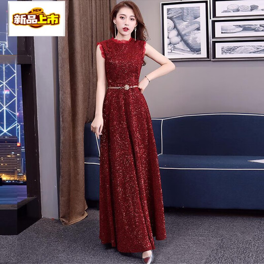 初径（CHUJING）2025新款宴会晚礼服女气场女王高贵优雅长款高端显瘦主持人礼服裙 蓝色 XL