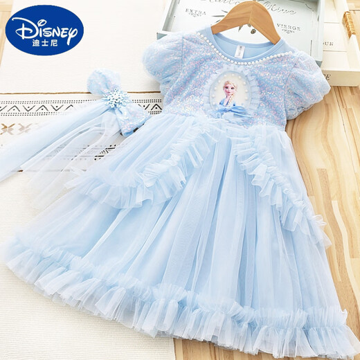 Disney Princess Kleid Girls Sommerkleid Modelle Pailletten Lolita Kleid Kinder Baby Elsa Rock Blau -826 -Lolita Elsa 90 cm
