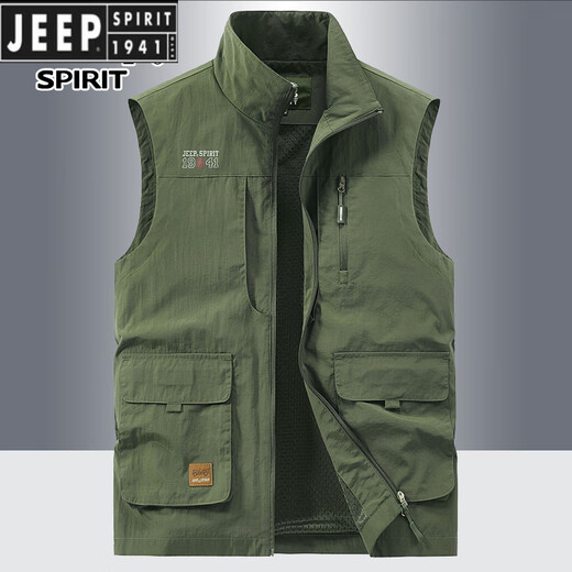 JEEP SPIRIT吉普男士立领多袋速干马甲春秋季新款工装户外中年休闲坎肩马夹 卡其色 677 L