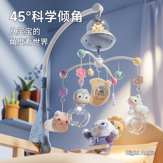 Charmante Zeit und Weltraum Baby Kinderbett Spielzeug Elektrik Schüttler Glocke Baby Spielzeug rotierendes Bett Baby Bett Glocke Neue Fernbedienungs-Steuer-Time-3888 Inhaltsblau-Lade-Geschenkbox