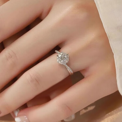 Authentic Pt950 platinum moissanite D color diamond ring 1 carat ring diamond wedding proposal gift for girlfriend Light luxury hexagram 50 points Default opening mouth can be adjusted in size