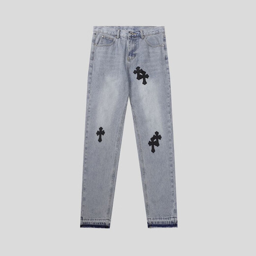 Heart Crome Heart CH FANTARIO CH Washable Old Cross Leather Jeans Men and Women Light Luxury Pants Luxury pantalones rectos tienda de hombres y mujeres 9905 azul claro 28