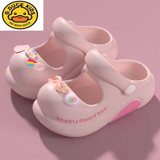 G.DUCKKIDS2025新款女孩凉鞋拖鞋夏季外穿防滑软底公主鞋儿童女宝包头洞洞鞋 米白 17 0mm