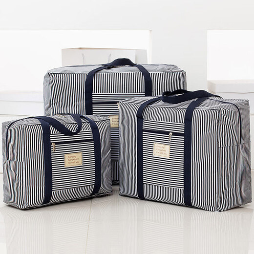 Love Orange Travel Clothing Storage Bag Trolley Luggage Bag Waterproof Quilt Bag Organizer Clothes Storage Bag Dark Blue Stripes Medium Size 48*38*24cm