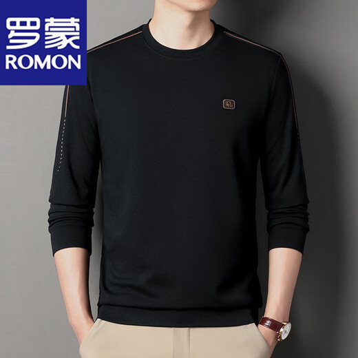 
ROMON high-end brand men's 100% pure cotton long-sleeved T-shirt 2025 round neck Jimo sweatshirt men's autumn anti-wrinkle base shirt 6625 gray XL 175 suggestions 130-155Jin [Jin equals 0.5 kg]