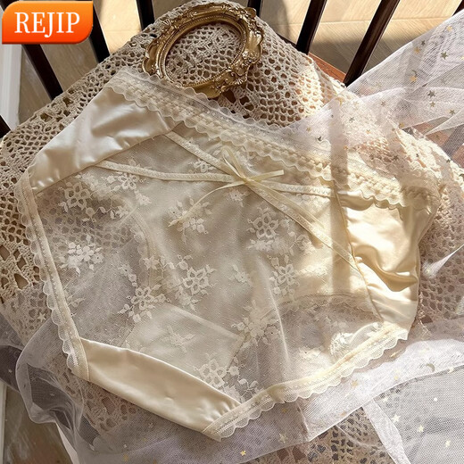 REJIP轻奢法式纯欲蕾丝内裤女性感提臀夏季薄款透气中腰绑带少女生私房 黑色 XL 120-140斤 3883
