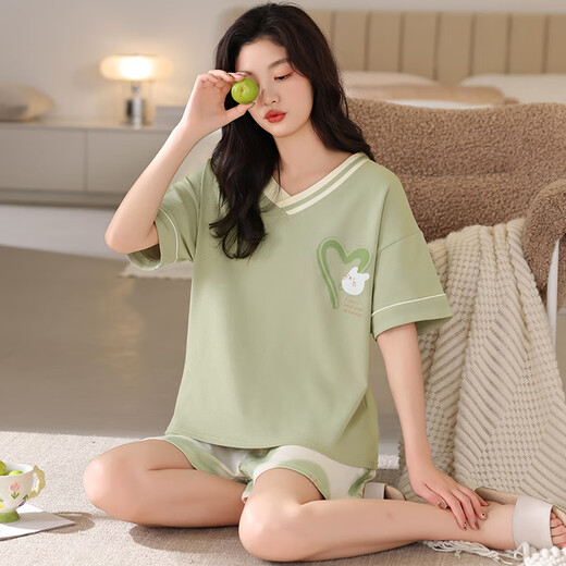 费迈博加肥加大码200斤睡衣女夏短袖短裤宽松可爱卡通家居服套装5 a3519 短裤套装 M  80-95斤