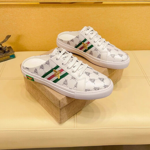 Olj Light Luxury Bag-Toe Half-Slipper Herren 2025 Sommer Heel-frei High-End White Schuhe Faule vielseitige Freizeitschuhe Little Biene Weiß Standard Lederschuh Größe 2 40