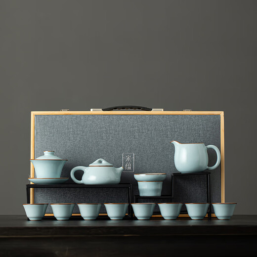 唐丰（TANGFENG）唐丰高端石瓢泡茶壶茶具套装家用大师汝窑功夫茶杯一整套礼品送礼 (宋蕴)西子石瓢壶套组1098 12头