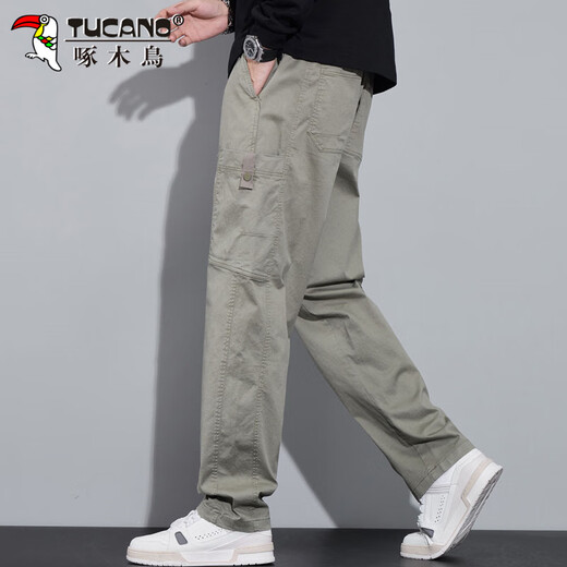 Woodpecker (TUCANO) pants men's autumn and winter casual pants men's high-end American overalls loose straight versatile trousers light green L