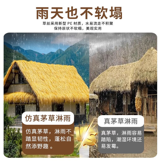 Elegant simulated thatched roof, fake straw insulation, outdoor artificial fur grass pavilion B&B wooden house, encrypted and waterproof (1 meter wide * 8 meters long)