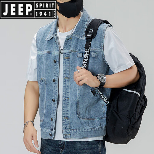 Jeep (Jeep) Color claro 2025 Nuevo chaleco de mezclilla Men sueltos de gran tamaño retro Vest Capacalizador de trabajo Horse Workwear Chaqueta de marca moderna 6231# Retro Blue 2xl (recomendado 160-175Jin [Jin iguala 0.5 kg])