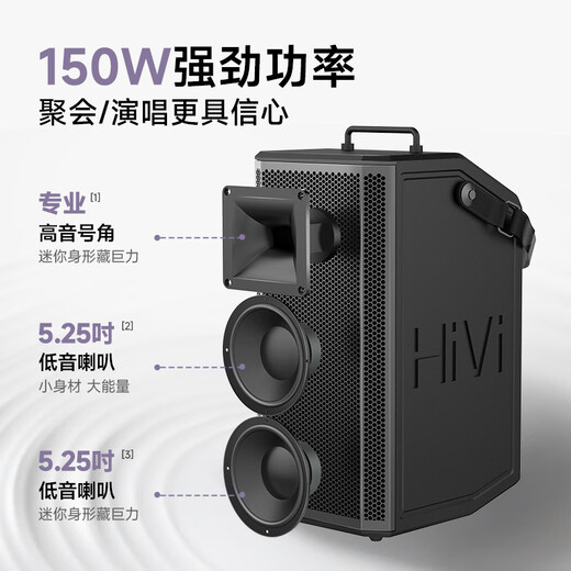 HiVi Outdoor Square Dance Speaker Trolley Mobile Karaoke Singing Speaker Karaoke Microphone Amplifier All-in-One Bluetooth Dual 5.5-inch MP25