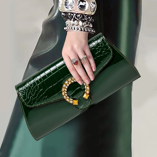 Sephoron 2025 Spring New Genuine Leather Clutch Fashionable Simple Underarm Shoulder Bag Crocodile Pattern Cowhide Chain Women's Bag Green