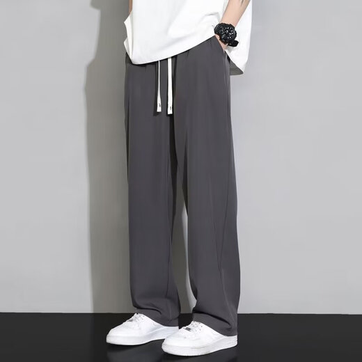 Ice Silk Casual Hosen für Männer im Frühling und im Sommer neue losen Hosenhose dünne trendige breite Bein-Sporthosen für Jugendliche und weiße M.