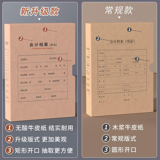 用友表单A4横版凭证盒单封口 5个/包 双色无酸680g牛卡纸 侧宽5cm a4财务会计记账凭证盒会计凭证档案盒 
