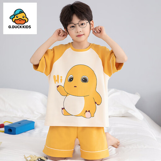 G.Duckkids Little Milk Dragon Kinderpyjamas Junge kurzärmelige reine Baumwolle Sommer Dünne Jungen Cartoon mittelgroße Kinderklimaanlagen-Kleidungsstückset [reine Baumwolle] 690 Kapibala 165 cm