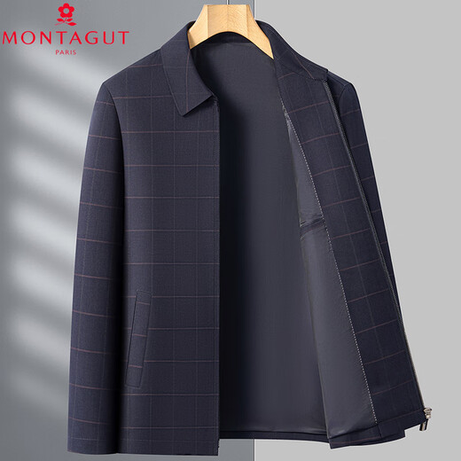 MONTAGUT sense jacket men's spring and autumn casual plaid lapel coat middle-aged leader executive jacket 3f22 light gray M 170 size