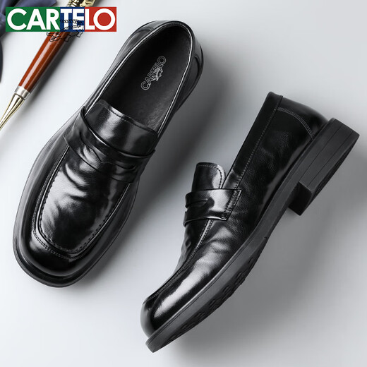CARTELO crocodile (CARTELO) first layer cowhide shoes men's shoes 2025 new loafers breathable business casual shoes men's leather shoes K054 black 42