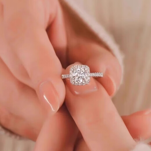 Pt950 Platinum Moissanite Diamond Ring Women's New Square Bag One Carat Diamond Ring Platinum Ring Wedding Proposal Light Luxury Princess Square Bag Main Stone 1 Carat Default Opening Port Adjustable Size