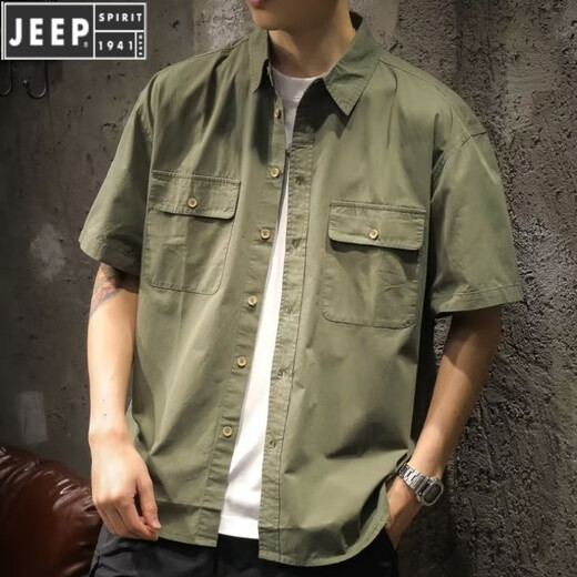 Jeep (Jeep) Camisa de verano de verano La marca retro de manga corta de manga corta de manga de mangas a gran tamaño de la camisa de la camisa japonesa del bolsillo de la camisa japonesa American Japanes