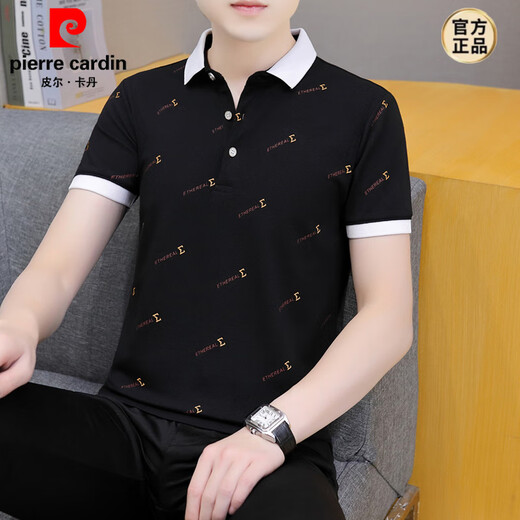 皮尔卡丹（pierre cardin）夏季男士短袖翻领polo.衫高端潮流有领子半袖青年T恤休闲百搭体恤 黑色 QY679 M 100-120斤