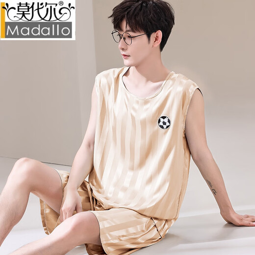 莫代尔新款男士睡衣男背心夏季无袖冰丝薄款青少年可外穿家居服运动套装 9901 L 100-120斤