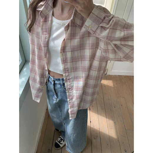 品柏宝莉盐系轻熟两件套装女韩版格子衬衫上衣+短款内搭背心夏季款两件套 9923红格子 均码