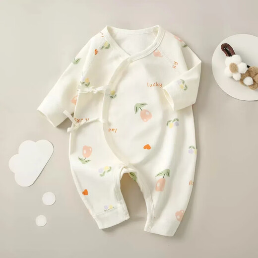 [Four Seasons Baby Climbing Clothes] Spring and Autumn Baby Clothes Class A Pure Cotton Newborn Onesie Long Sleeve Boneless M12003 Blue Love Heart 52cm
