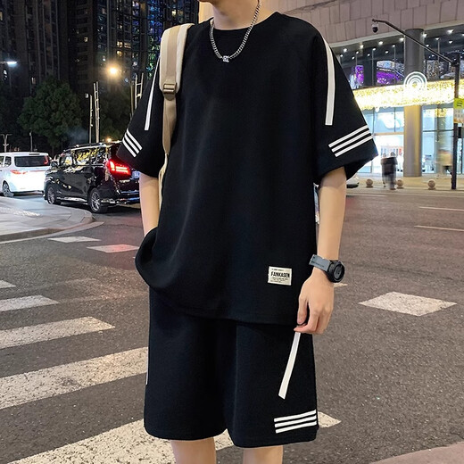 Jeanswests neuer Freizeitanzug Sommer Dünne lose große Eis Silk-Kurzärmel-T-Shirt mit hübschen Jungen-Shorts 653 Weißer Anzug xl