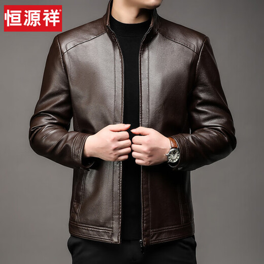 Hengyuanxiang simulated leather soft leather jacket for men spring and autumn pu leather jacket for middle-aged and elderly men motorcycle casual leather jacket black M 170