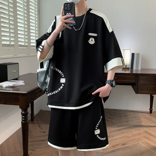 NJSKAKW夏季休闲运动套装男2024新款短袖短裤男士一套搭配帅气青少年衣服 691【套装】绿色 3XL 【150-165斤左右】