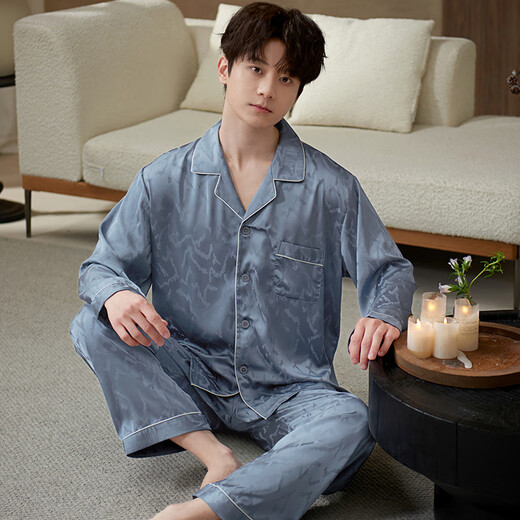 SHANGHAI STORY LONG LONG LONGERSERS MENS PAJAMAS ICE SILK MINE STYLE 2025 NOUVEAU Été Two-Piece pour papa et petit ami 682 Blue Gray L (170) Convient à 110-140Jin [Jin est égal à 0,5 kg]