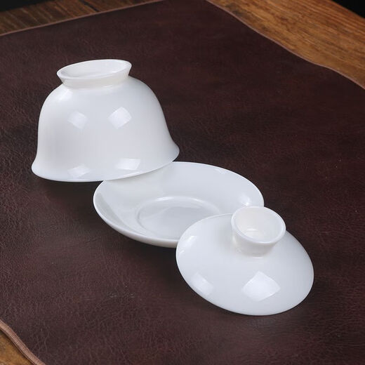 Dehua mutton-fat jade white porcelain kung fu tureen tea set set for home light luxury high-end office teapot teacup gift Dehua white porcelain-covered bowl 10-piece set