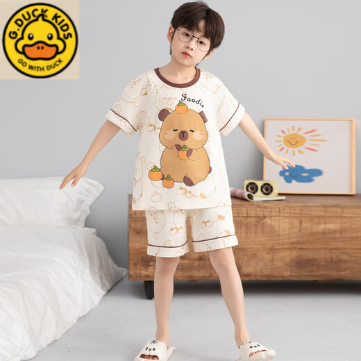 G. DUCKKIDS男童睡衣纯棉短袖卡皮巴拉2025超火两件套夏装儿童家居服大童套装 N694哪咤 150 cm/大童S码体重70-85斤拍这
