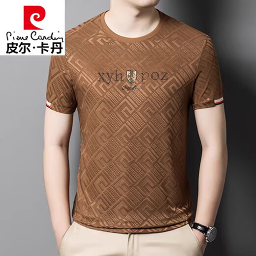 
Pierre cardin summer jacquard mulberry silk T-shirt for men's short-sleeved round neck real ice. Silk casual and versatile half-sleeved markless top trend Green 829 M 165 size [100-115Jin [Jin equals 0.5 kg]]