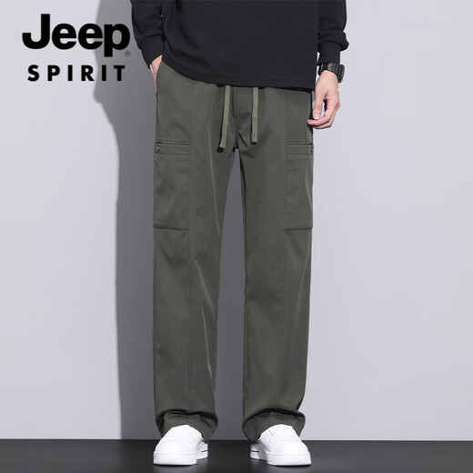 JEEP SPIRIT吉普美式潮牌工装裤男宽松直筒伞兵裤2025夏季薄款运动冲锋休闲裤 JEEP9856-军绿色 4XL 【商家】180~200斤