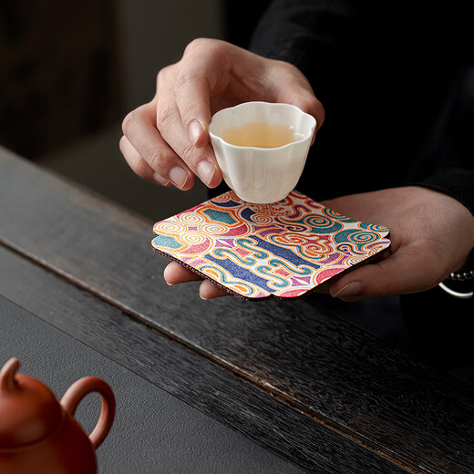 Tang Feng Dunhuang Cultural and Creative Tea Towel Coaster Home High-end Tea Table Special Absorbent Towel National Fashion Rag Double-sided Tea Cloth Pad Dunhuang Coaster 6 Pack