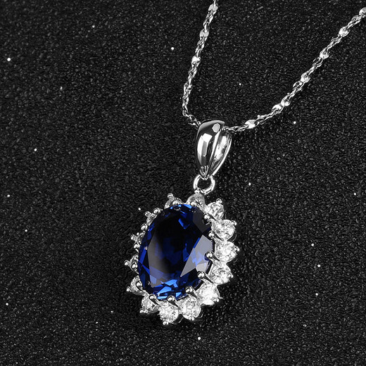 Guran Princess Diana sapphire women's pendant sterling silver platinum-plated colorful gemstone necklace tanzanite color gemstone egg-shaped necklace without chain