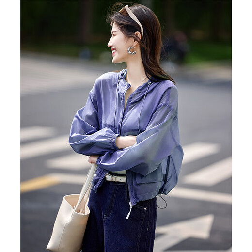 Shangjing -Jacke für Frauen im Sommer Neues Frauen leichter Freizeitspleißen im Freien leichte kurze Kurzjacke Kordel große Taschenschattierung Top