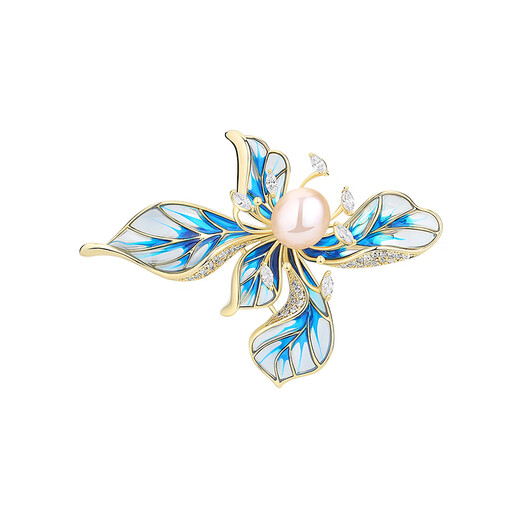 Oppenheim benheart Danish floating iris brooch women's pearl corsage high-end accessories suit pin gift brooch - floating iris blue gold