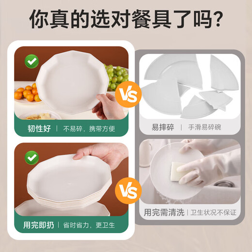 Rice husk disposable dinner plate, biodegradable, thickened, waterproof and oil-proof, barbecue fruit camping picnic set, 8-inch round plate, 20 pieces